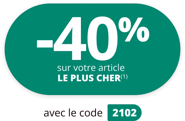 -40% sur votre article le plus cher avec le code 2102